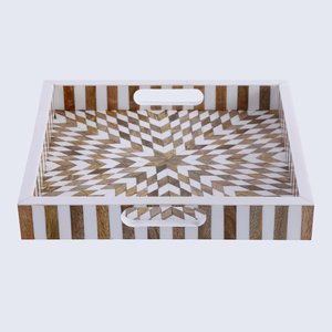 Plateau de service contemporain en os incrusté avec motif géométrique pour table basse, cuisine et salle à manger – Plateau décoratif artisanal - Product Image 5