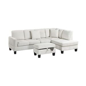 Set Divano Sezionale Moderno 3 Pezzi con Chaise Longue e Pouf Contenitore in Corduroy Beige con Cuscini per Soggiorno - Product Image 2