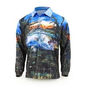 Polo de pêche à manches longues personnalisé avec logo imprimé, motif uni, protection UPF50+, séchage rapide, sublimation, 200 grammes, pour activités de plein air - Product Image 1