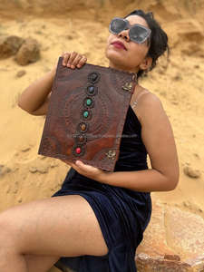 Nuevos diarios de bloqueo de doble cierre de cuero tallados a mano reales con piedra semipreciosa Diario de viaje de cuero vintage tradicional bohemio - Product Image 4