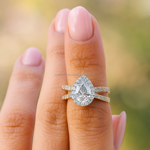 Anillos de moissanita de oro amarillo de 14K y 18K para mujer, anillo de compromiso de corte de pera, joyería fina - Product Image 5