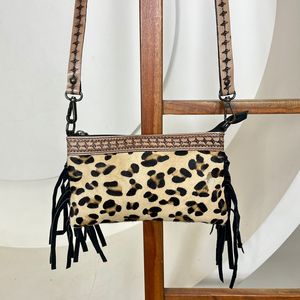 New Real Hand Tooled Hair on Leather Fringe Sling Bag High Quality Crossbody <b>Animal</b> Print Genuine Leather Stylish Women Handbag - Product Image 4