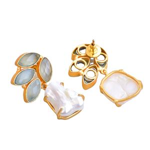 Pendientes de Racimo de Latón Premium, Chapados en Oro, con Perla, Cristal Curativo Genuino, Latón Chapado en Rodio, Estilo Moderno, Venta al por Mayor - Product Image 4