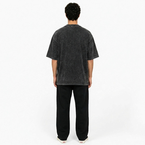T-shirt Homme Délavé à l'Acide Coupe Oversize Coton Épais Style Rétro Streetwear Décontracté Col Rond Doux Respirant OEM ODM Vente en Gros - Product Image 3