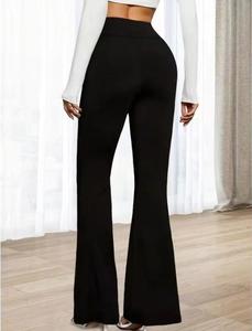 Leggings évasés noirs unis taille haute écologiques en spandex tricoté à séchage rapide style sportif pour femme – Vêtements de sport pour toutes les occasions - Product Image 1