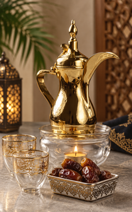 Cafetière en métal de style moyen-oriental avec finition dorée et design orné, résistante à la chaleur, Alabanza Enterprises, pour la préparation du thé - Product Image 5