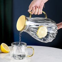 Carafe à eau en verre de 60 oz au design classique avec poignée en forme de citrouille, couvercle, passe au lave-vaisselle, pichet à eau en verre