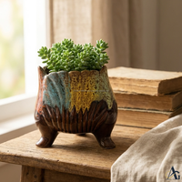 Pot de fleurs en céramique artisanal AG Elements, brun multicolore, avec glaçure goutte à goutte, écologique, durable, pour plantes succulentes d'intérieur, avec drainage