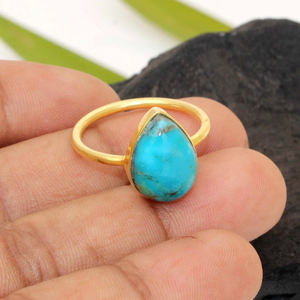 Turquesa Natural de Arizona Más Vendida, Plata de Ley 925, 10x14 mm, Forma de Pera, Chapado en Oro de 18K, Vermeil Eternity, Regalo de Aniversario - Product Image 4