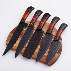 Ensemble de couteaux de chef professionnels en acier inoxydable avec revêtement en poudre, étui en cuir, manche en bois de wengé et résine, fabrication de couteaux - Product Image 1