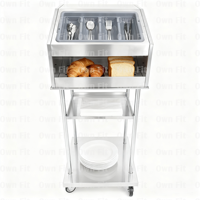 Chariot de petit-déjeuner fonctionnel en acier inoxydable avec boîte à pain et rangement pour couverts, chariot de service mobile pour hôtel, buffet, avec roues, origine Chine