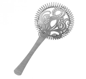 Colador de cócteles artístico de plata con un intrincado diseño de pulpo de múltiples tentáculos. Disponible a precio de mayorista. - Product Image 1