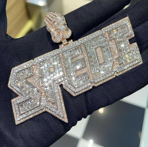 Colgante de Lujo de Plata Sólida 925 con Incrustaciones de Moissanita, Pasa Prueba de Diamante, Colgante Personalizado, Engaste Personalizado, Colgante Bicolor - Product Image 3