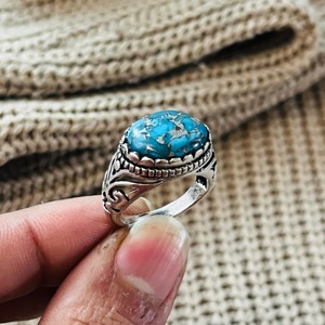 Turquoise <b>Rings</b> Boho <b>Brass</b> <b>Rings</b> Women Oxidized Silver Finish Tribal Floral Jewelry Boho Design - Product Image 4