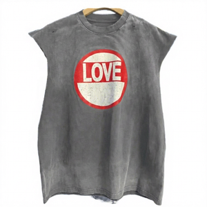 เสื้อยืดแขนกุดผู้ชาย ผ้าฝ้าย ทรงโอเวอร์ไซส์ คอกลม พิมพ์ลาย Love สไตล์ลำลอง พร้อมโลโก้ด้านหน้า พิมพ์ลายสกรีน - Product Image 5