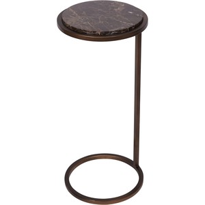 Table d'appoint moderne de luxe ronde en marbre brun foncé avec structure en fer bronze antique, petite table d'appoint pour salon - Product Image 1