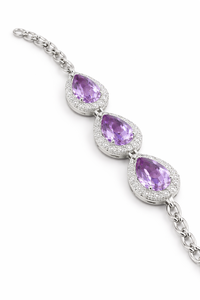 Trendy Everyday <b>Amethyst</b> Pear-Shaped Chain <b>Bracelet</b> Rhodium Plated 925 Sterling Silver for Wedding Party Gift Occasions - Product Image 3