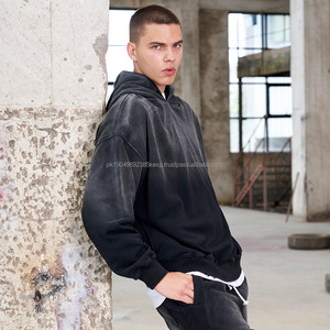 420gsm poids lourd 100% coton à manches longues surdimensionné lavé sweat à capuche ample Vintage Batik Do vieux sweats à capuche pour homme - Product Image 5