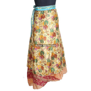 Nuevas faldas cruzadas de seda, Brasil México, sari reversible de seda reciclada, falda cruzada para fiesta en la playa, último diseño indio. - Product Image 5