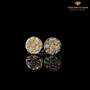 Pendientes de tuerca con forma redonda de oro amarillo macizo de 14 quilates para mujer, 0,30 quilates en total, diamante CVD cultivado en laboratorio, color D-E-F, claridad VVS-VS - Product Image 1