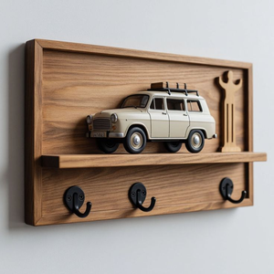 Porte-clés en bois intarsia avec crochet pour accrocher au mur, décoration rustique pour entrée de maison, cadeau artisanal - Product Image 1