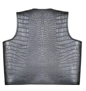 Chaleco de Motocicleta de Cuero de Cocodrilo Genuino Premium, Chaleco de Cuero de Cocodrilo Personalizado Negro para Club de Motociclistas - Product Image 4