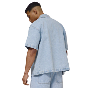 Camisa de Mezclilla Unisex Personalizada de Manga Corta con Lavado Enzimático, 100% Algodón, Cuello Clásico, Corte Regular, Transpirable, de Secado Rápido, Informal para Exteriores - Product Image 2
