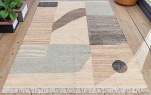 Modern Hand-Woven <b>Jute</b> Kilim Rug Floral Earth Tones Sustainable Natural <b>Fiber</b> 100% Organic Scandi-Style Flatweave - Product Image 3