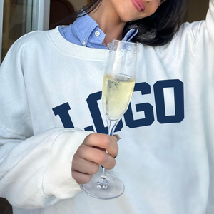 Sweat-shirt pour femme, coupe oversize, bleu marine, effet délavé, imprimé personnalisé, col rond, épaules tombantes, 100% coton tricoté, respirant, hiver - Product Image 5