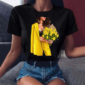 Camisetas Coreanas Vintage Personalizadas para Mujer, al por Mayor, 100% Algodón, Cuello Alto, Corte Regular, Jersey, Estampado con Botones, Ecológicas, OEM - Product Image 2
