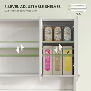 Aparador de Cocina Independiente Blanco de 71 Pulgadas con Vitrina, 6 Gabinetes de Almacenamiento, 3 Estantes Ajustables y Cajón - Product Image 5