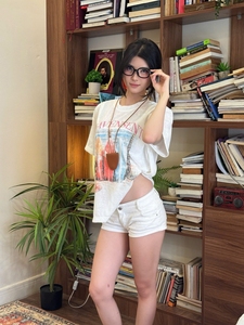 Camiseta de Verano para Mujer, Estilo Vintage, Lavada, con Apliques y Logotipo Gráfico, de Jersey, Manga Corta, Algodón, Corte Holgado, Estampado Playero, Casual, Estilo Urbano - Product Image 5