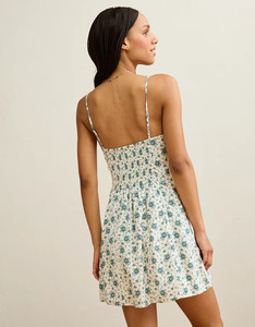 Robe Courte Corset Col V Femme Blanche et Bleue à Motifs Floraux – Sans Manches, Respirante et Confortable, Légère - Product Image 1