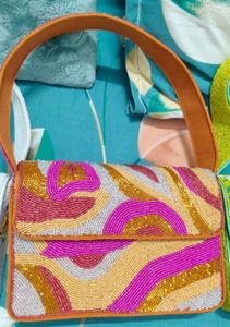 Hot Selling Fashion Handmade <b>Rainbow</b> Stripe Beaded Shoulder Bag for Women and Girls Multicolor Comfortable Wide Shoulder Purse - Product Image 2