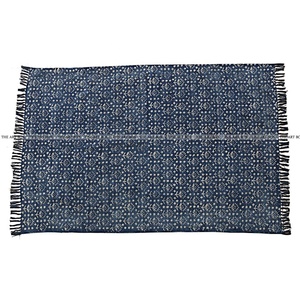 Manta indio de algodón con estampado de bloques suaves de lujo de alta calidad, tamaño personalizado, azul índigo, tejida a mano para cama, sofá, uso de viaje - Product Image 5