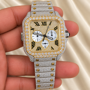 นาฬิกาโครโนกราฟ Raj Gems Luxury Square ตัวเรือนสแตนเลส กระจกแซฟไฟร์ หน้าปัดประดับเพชร ตัวเลขโรมัน ระบบอนาล็อก เครื่องกลไก สำหรับผู้ชาย - Product Image 3