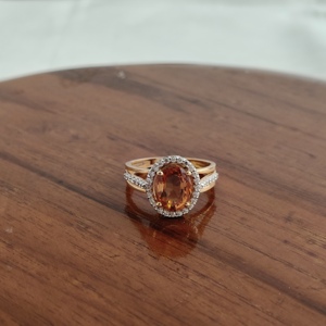 แหวนหมั้นทองคำขาว 18K ประดับไพลินสีส้มรูปวงรี ดีไซน์วงแหวนแบบ Halo สำหรับผู้หญิง ประดับเพชร แหวนแต่งงานแบบแยกส่วน งานจิวเวลรี่ชั้นดี - Product Image 2