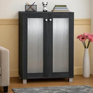 Shoe Rack Wooden - 2-Door Engineered Wooden Shoe Cabinet, 4-Tier Shoe <b>Storage</b> Cabinet with Doors Adjustable Shelves, Wooden - Product Image 1