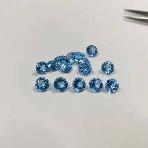 Taş toptan fabrika fiyat yarı değerli taşlar doğal İsviçre mavi Topaz Faceted yuvarlak gevşek 5mm takı yapımı