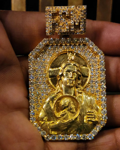 Iced Out Jesus Rectangular Pendant Hip Hop VVS Moissanite Pendant 925 <b>Silver</b> Gold Plated Pendant Two Tone Religious Pendant - Product Image 5