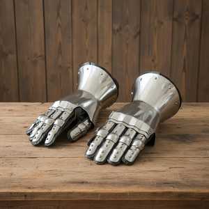 Guantes de Acero Medievales Plateados, Armadura de Estilo Antiguo, Artesanía Metálica Coleccionable - Product Image 2