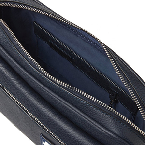 Sac banane unisexe tendance en cuir véritable et PU, forme boîte, fermeture éclair, bleu foncé avec patch marine, pour usage quotidien - Product Image 4