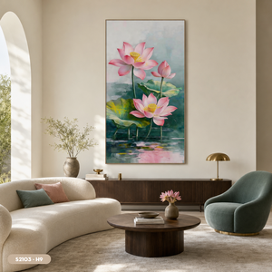 Peinture sur soie de fleurs de lotus peintes à la main de la marque HALO, style impressionnisme, décoration murale en provenance du Vietnam - Product Image 3