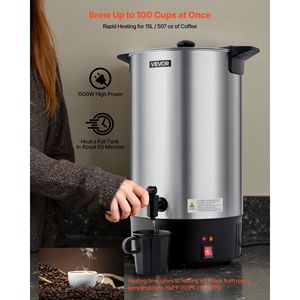 Commercial 100 Cup 15L Stainless Steel Coffee <b>Urn</b> Dispenser Quick-Brewing Dripless Faucet <b>Large</b> Capacity Hot Beverage Machine - Product Image 2
