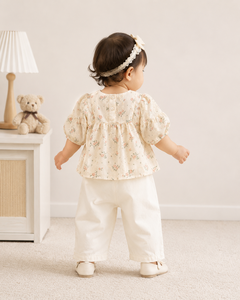Ensemble haut à fleurs pour bébé fille, manches longues avec détail nœud, pantalon assorti |   Ensemble 2 pièces en coton pour tout-petit - Product Image 5