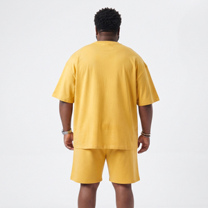 Men's Relaxed Fit Puff Printing Summer <b>T</b>-<b>Shirt</b> Shorts Set Casual Elastic Waist 100% Cotton Plus Size Baggy Men Tee Shorts Set - Product Image 5