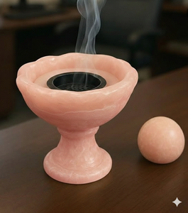 Quemador de Incienso de Resina Ecológico Hecho a Mano con Diseño de Cuenco Esculpido y Base de Metal Negro, Soporte Aromático para Bakhoor para el Hogar - Product Image 2