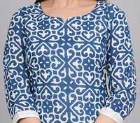 Kurti Largo de Algodón con Estampado Floral para Mujer, Ropa Étnica, Mangas 3/4, Informal, Festiva, Transpirable, Ecológica, India
