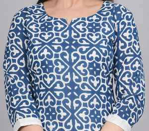 ชุดคุर्ติผ้าฝ้ายพิมพ์ลายดอกไม้สำหรับผู้หญิง แขนสามส่วน ความยาวคลุมเท้า สไตล์ชาติพันธุ์ ใส่สบาย ระบายอากาศได้ดี เป็นมิตรกับสิ่งแวดล้อม สไตล์อินเดีย เหมาะสำหรับงานเทศกาล - Product Image 2