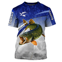 Chemise de pêche personnalisée pour homme, UPF 50, polyester, séchage rapide, pull-over, protection solaire, vêtements d'extérieur, bleu vert, imprimé poisson